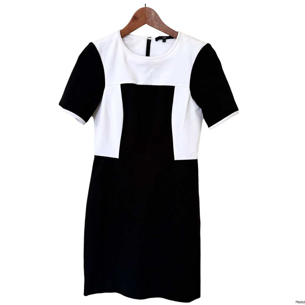 Tibi Black & White sheath dress career color block stretch Sz 2
